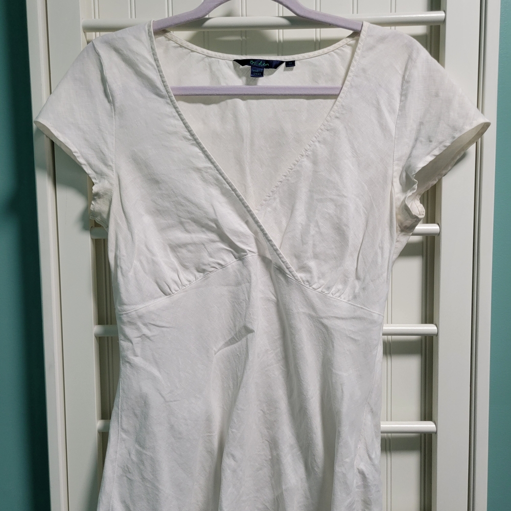 Boden White V-Neck Linen Blouse.  US Size 8